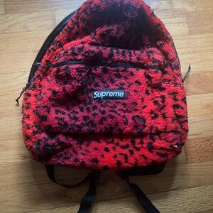 Supreme Leopard Red and Black Fleece Backpack